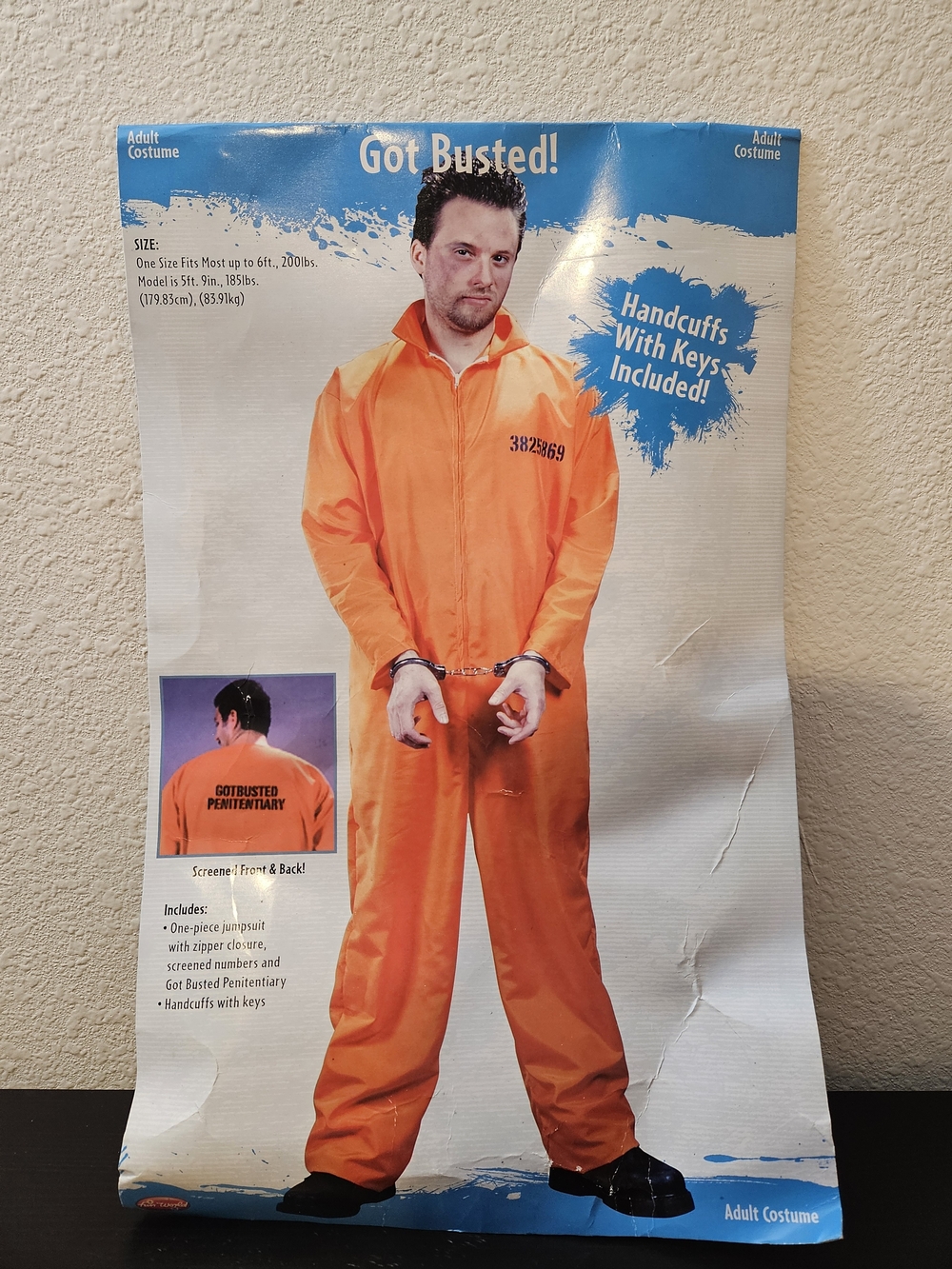Men's Orange Prisoner Jumpsuit Costume with Handcuffs